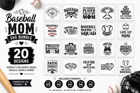 20 Baseball Mom SVG Bundle: A Versatile Graphic Design Asset for T-Shirt Designs