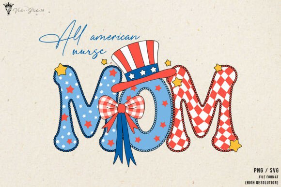 All American Nurse Mom SVG PNG: A Patriotic Graphic for Creative Projects